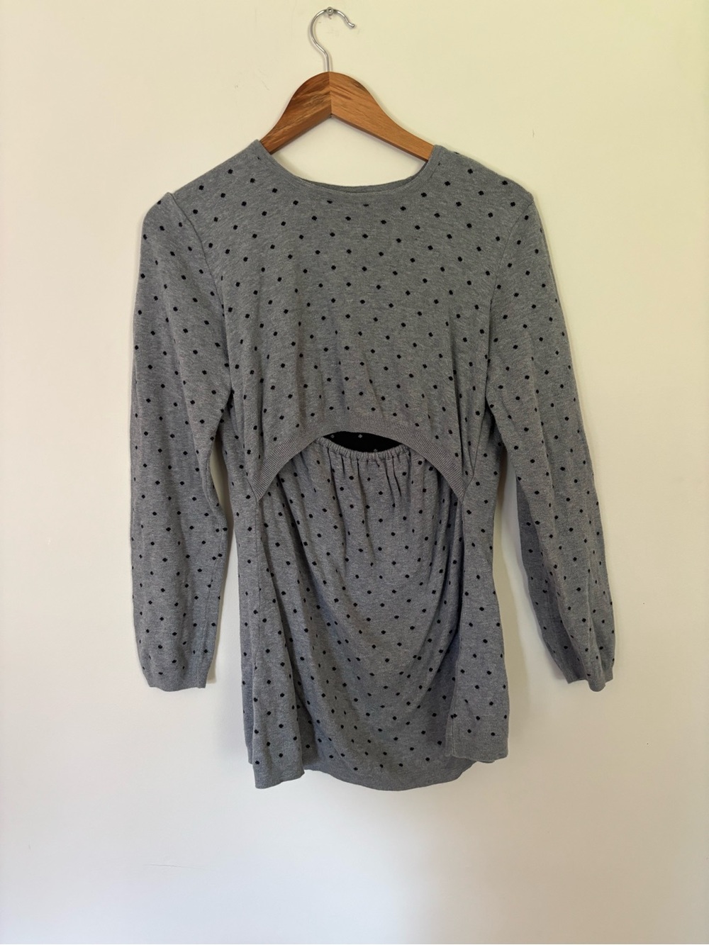 Boob Nursing Top Medium Grey Polka Dot Long Sleeve Breastfeeding Shirt 100% Cott